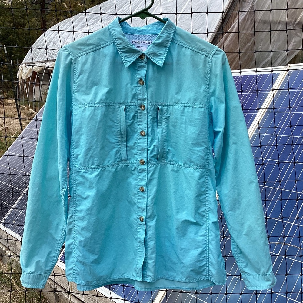 Exofficio Vented Button Up Long Sleeve Lightweight Activewear Shirt Sz L Sport